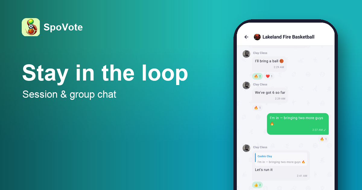 The SpoVote app showing a group chat